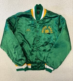 Vintage Mens Notre Dame Satin Snap Bomber Jacket Size XL
